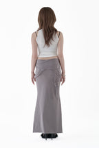 Layered belt slit long skirt