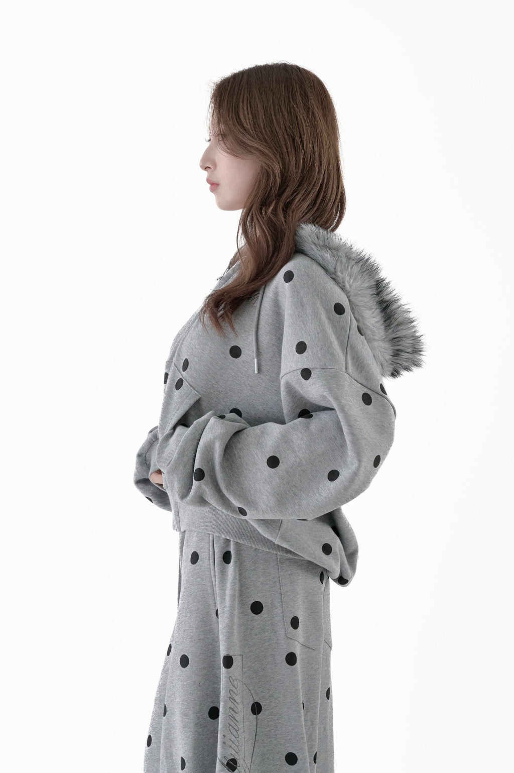 Fur hood big logo sweat parker