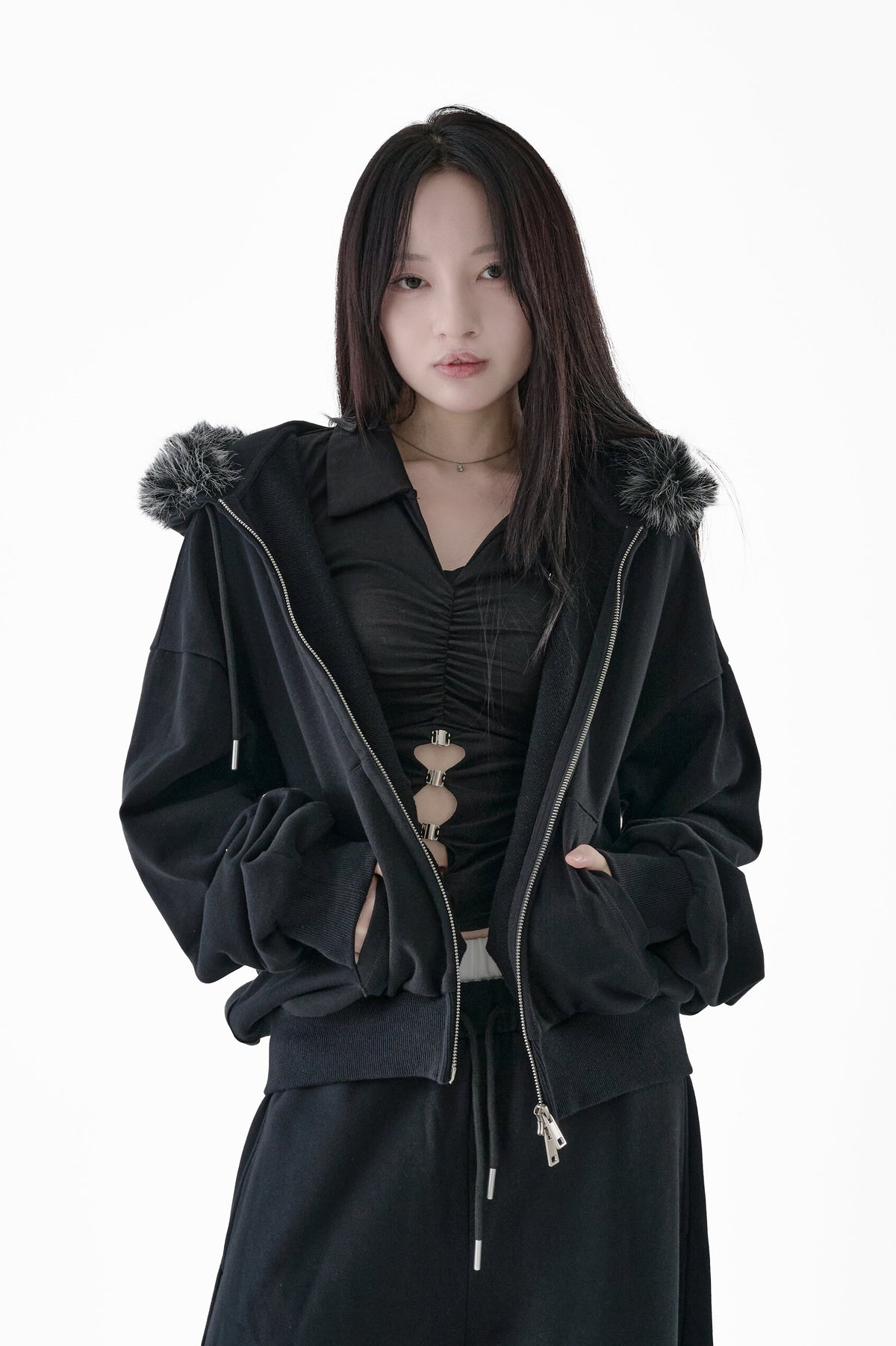 Fur hood big logo sweat parker