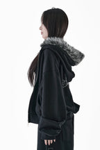 Fur hood big logo sweat parker