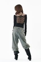 Back lace open tops