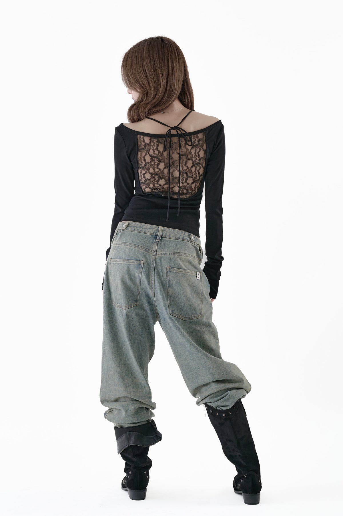 Back lace open tops