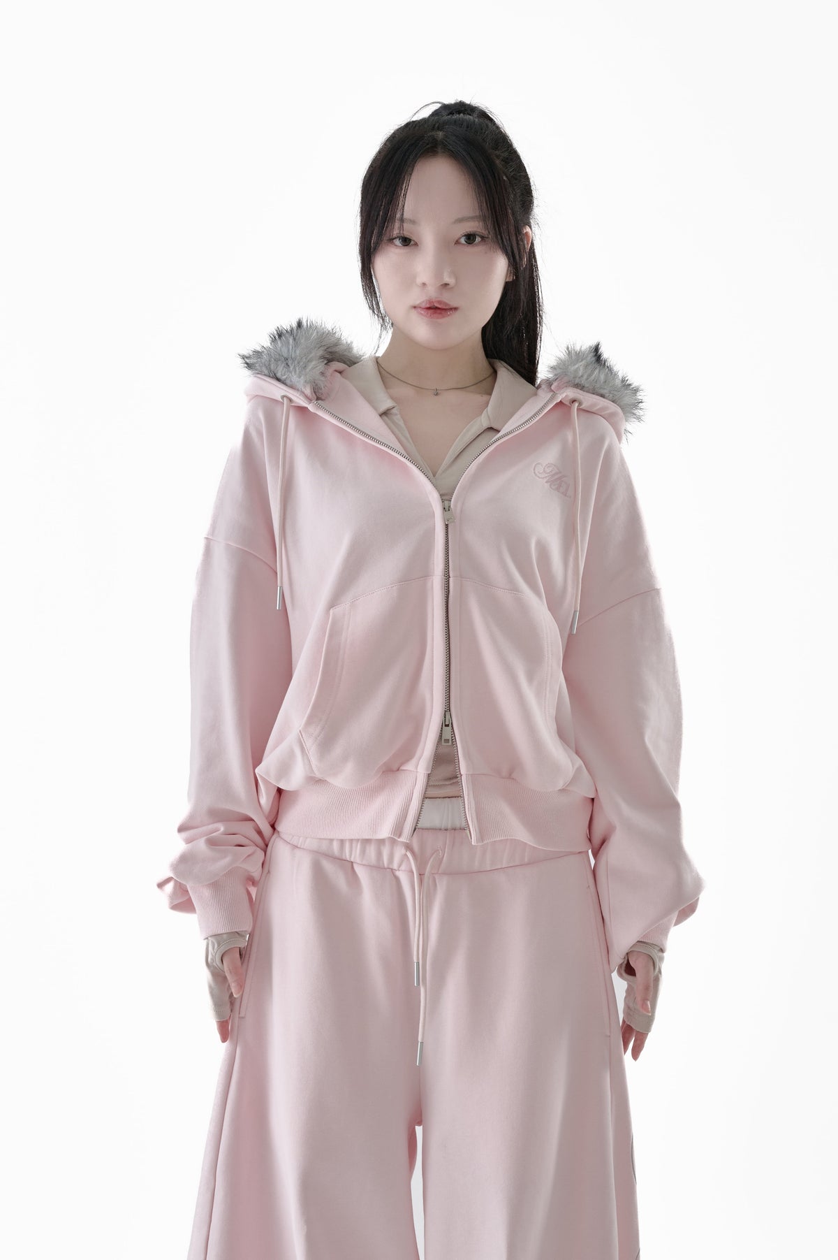 Fur hood big logo sweat parker