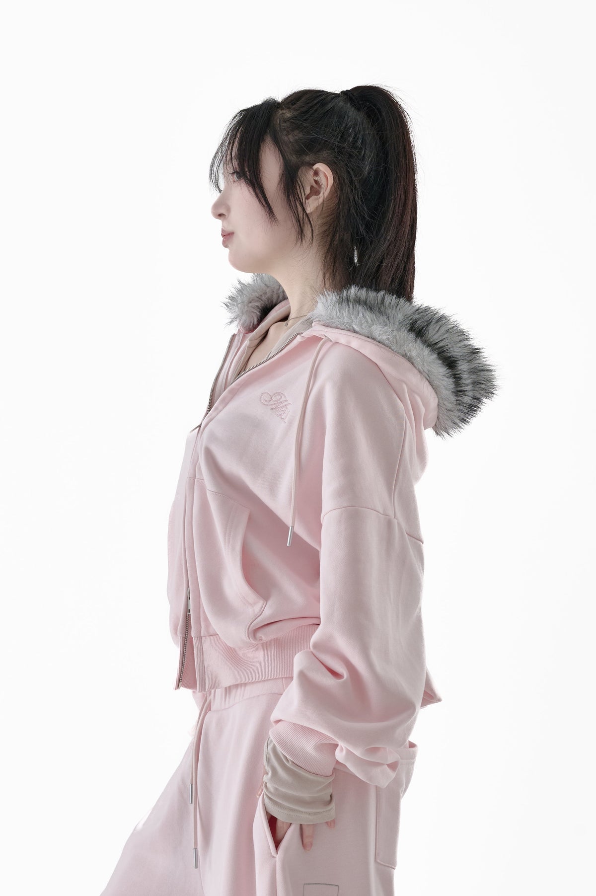 Fur hood big logo sweat parker
