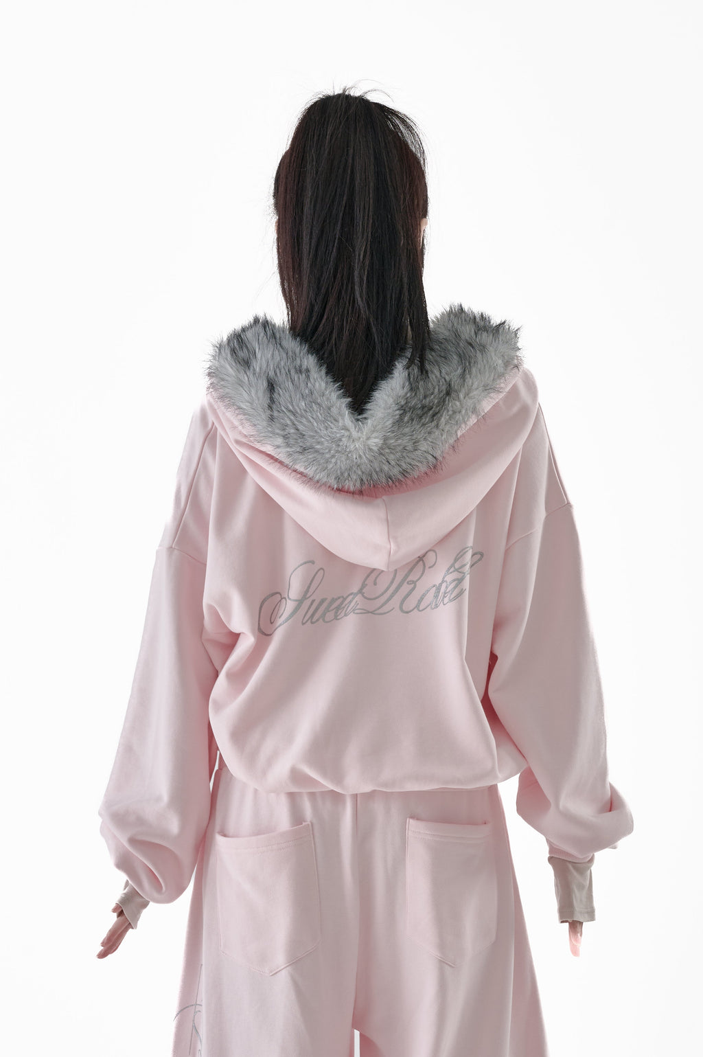Fur hood big logo sweat parker