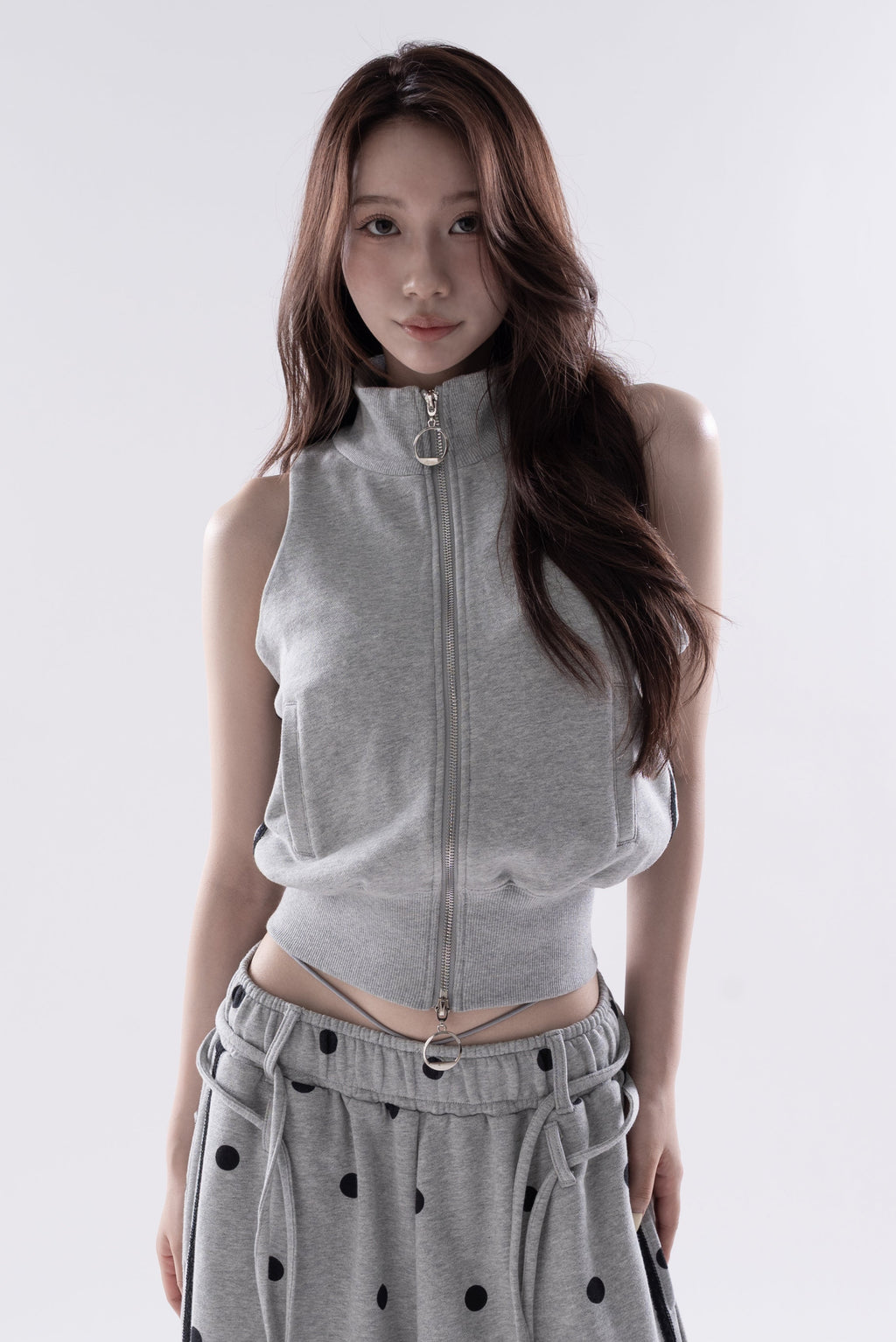 Ring zip sleeveles tops