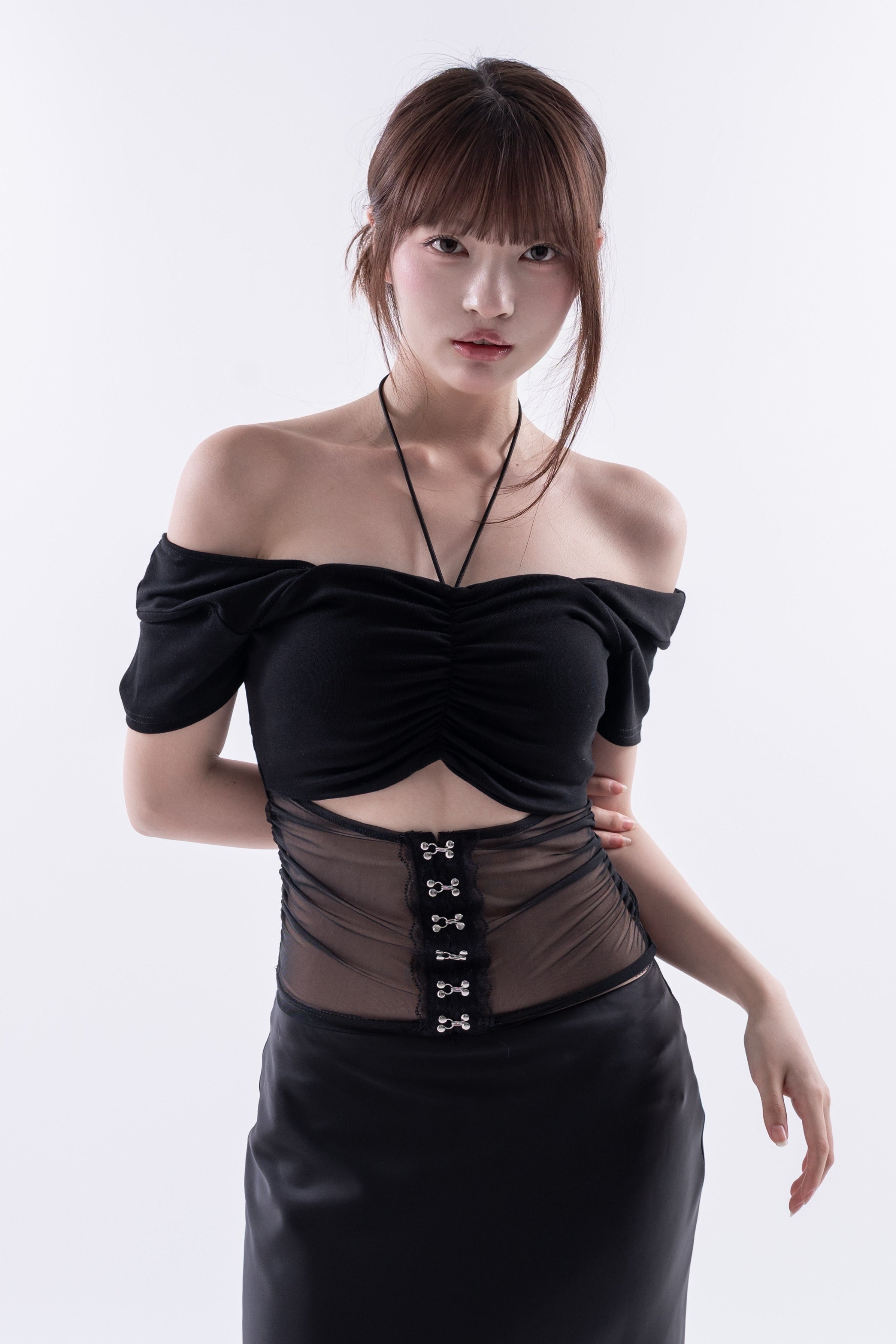 Sheer panel gather tops