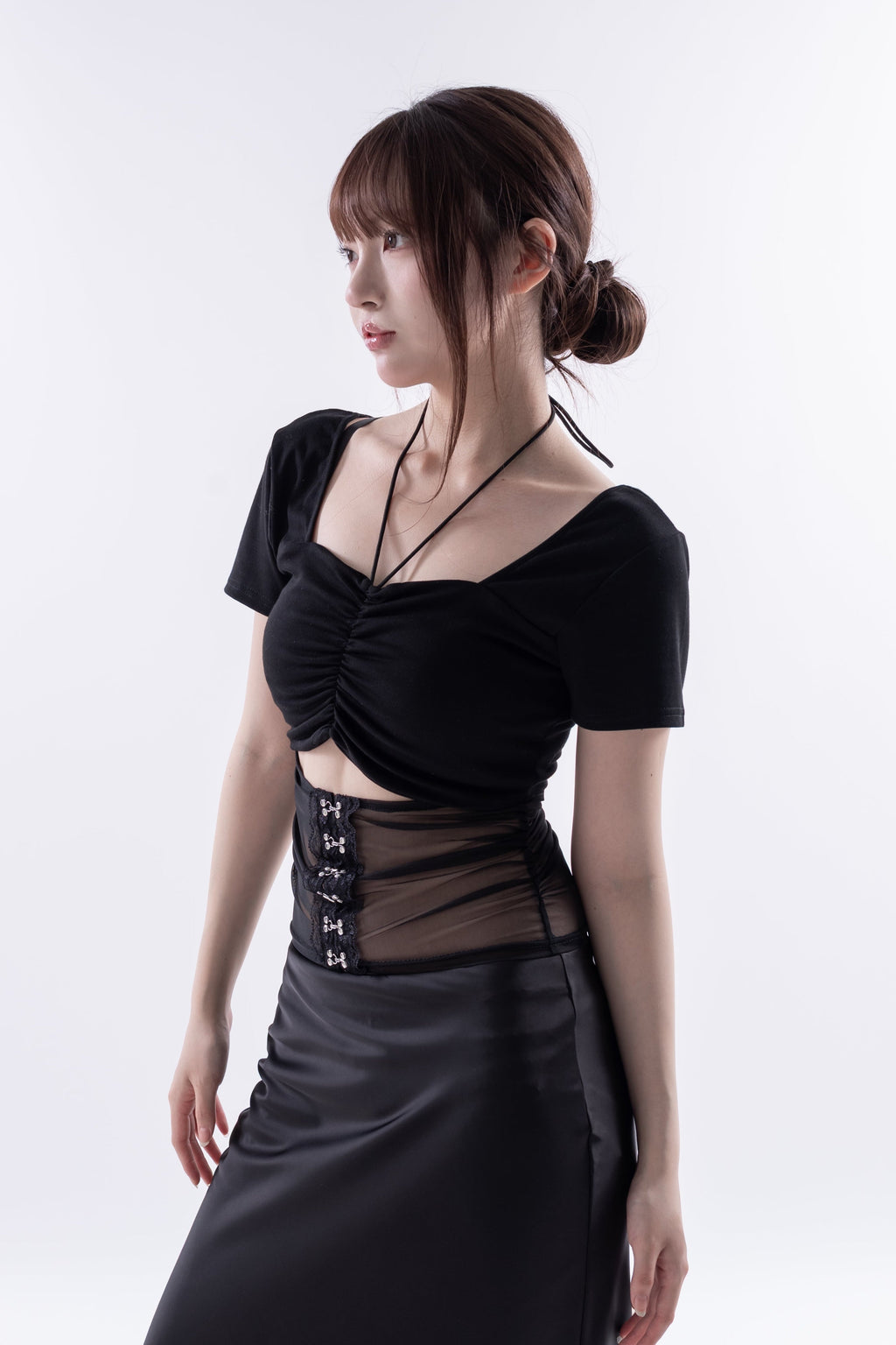 Sheer panel gather tops