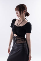 Sheer panel gather tops