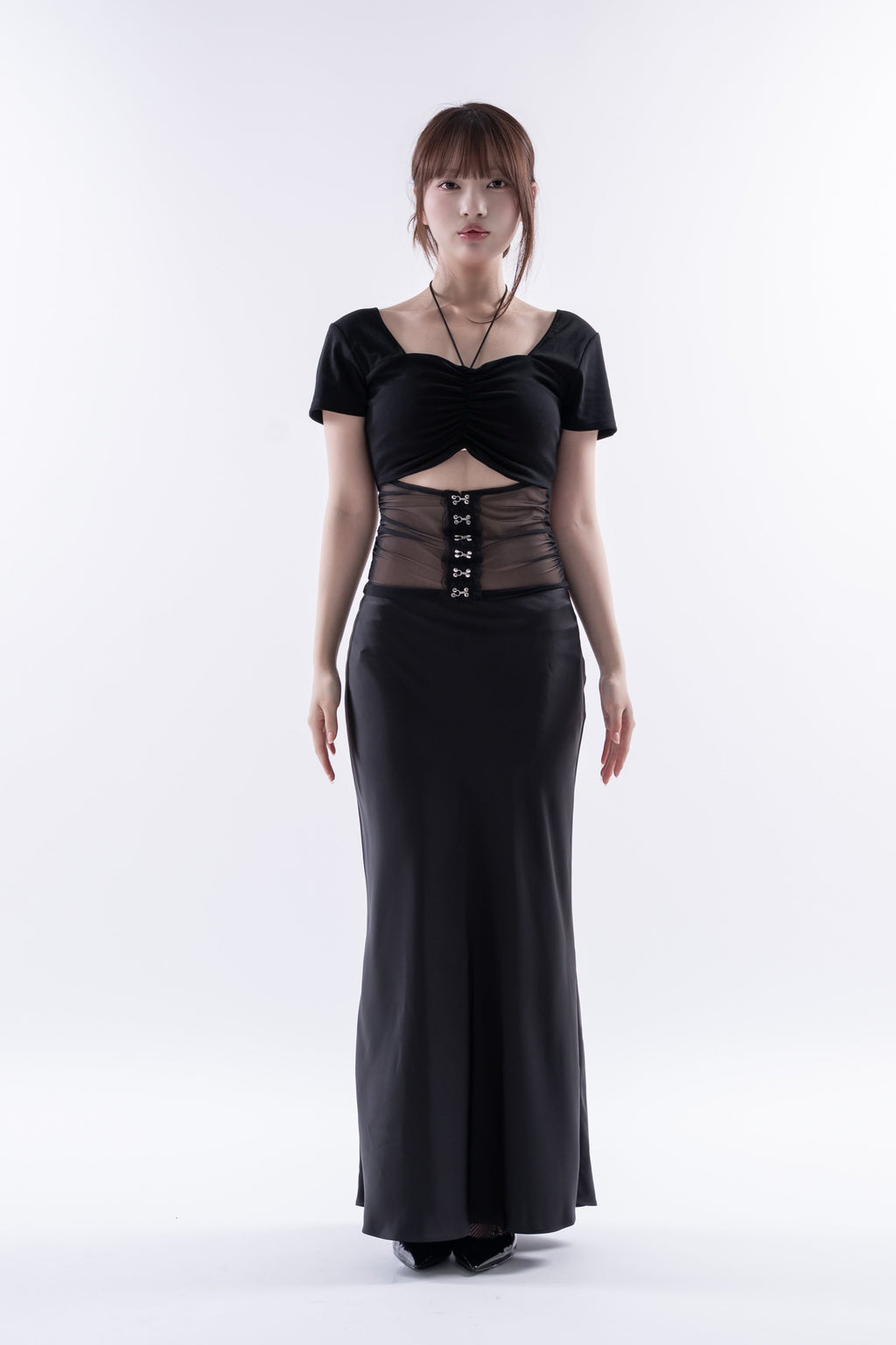 Sheer panel gather tops