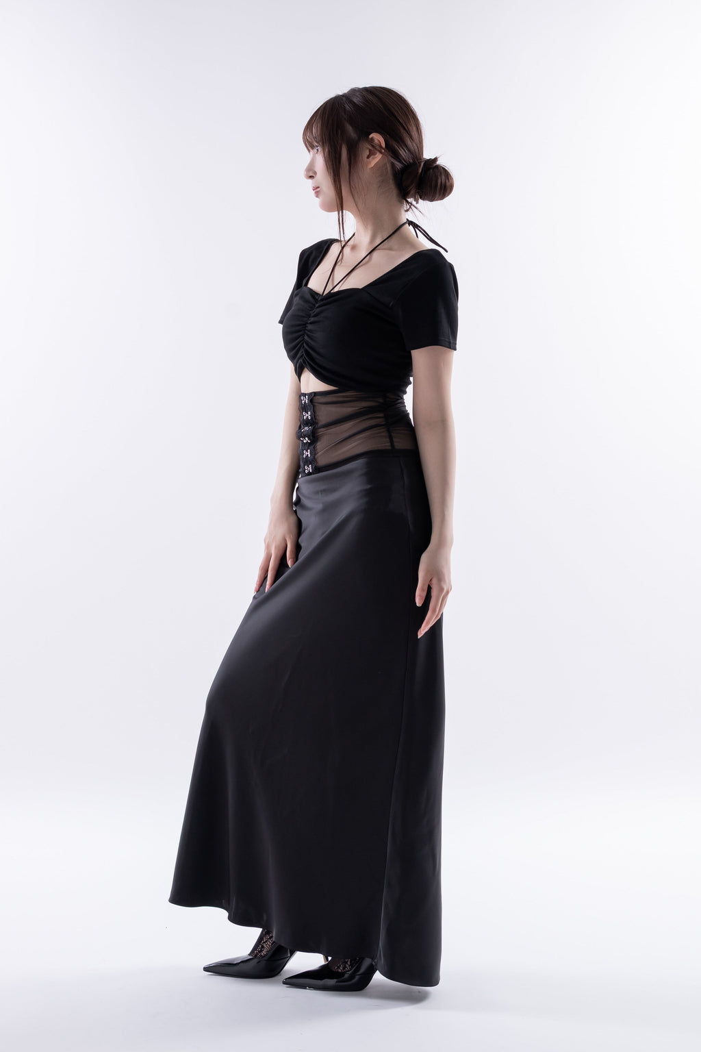 Sheer panel gather tops