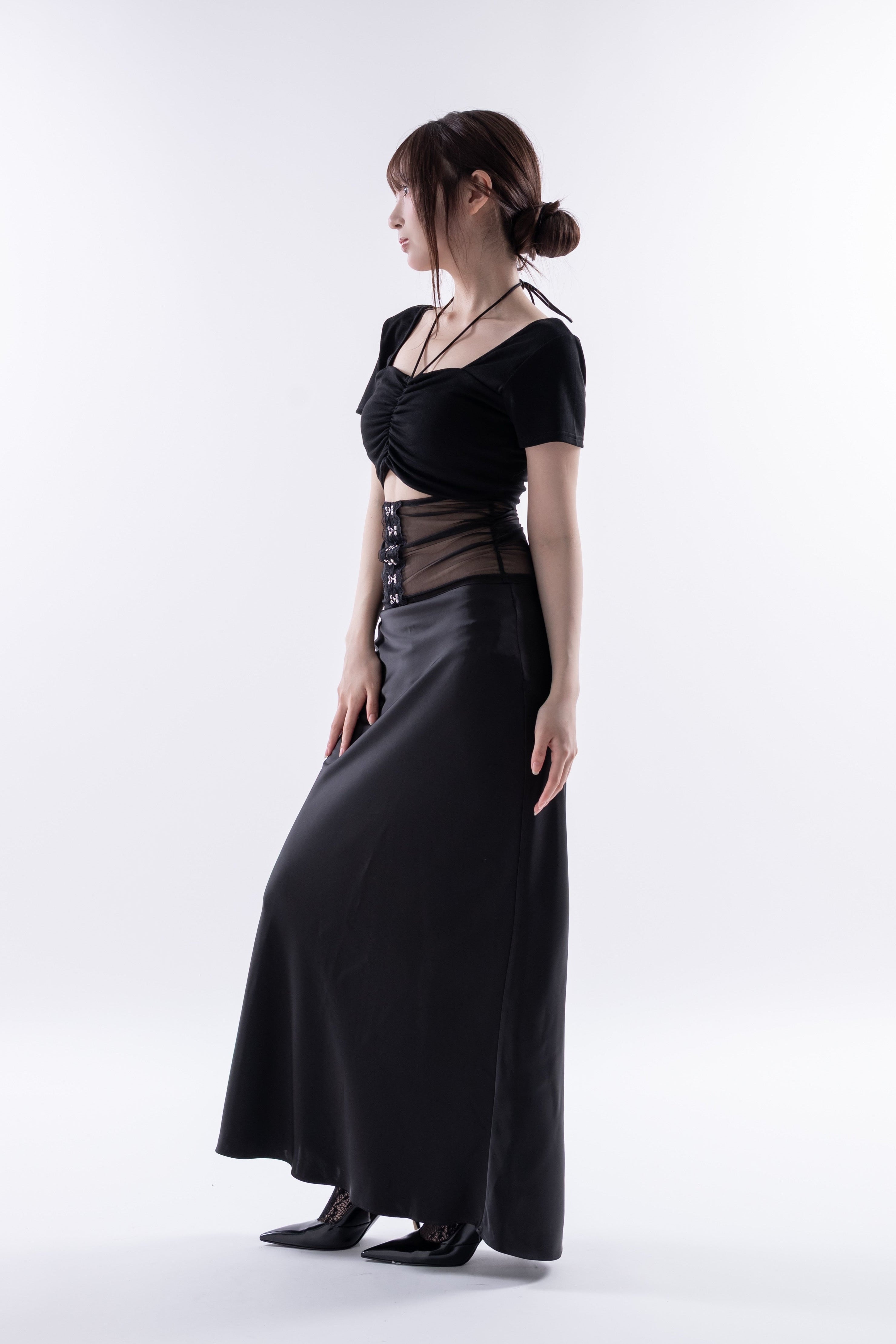 Sheer panel gather tops