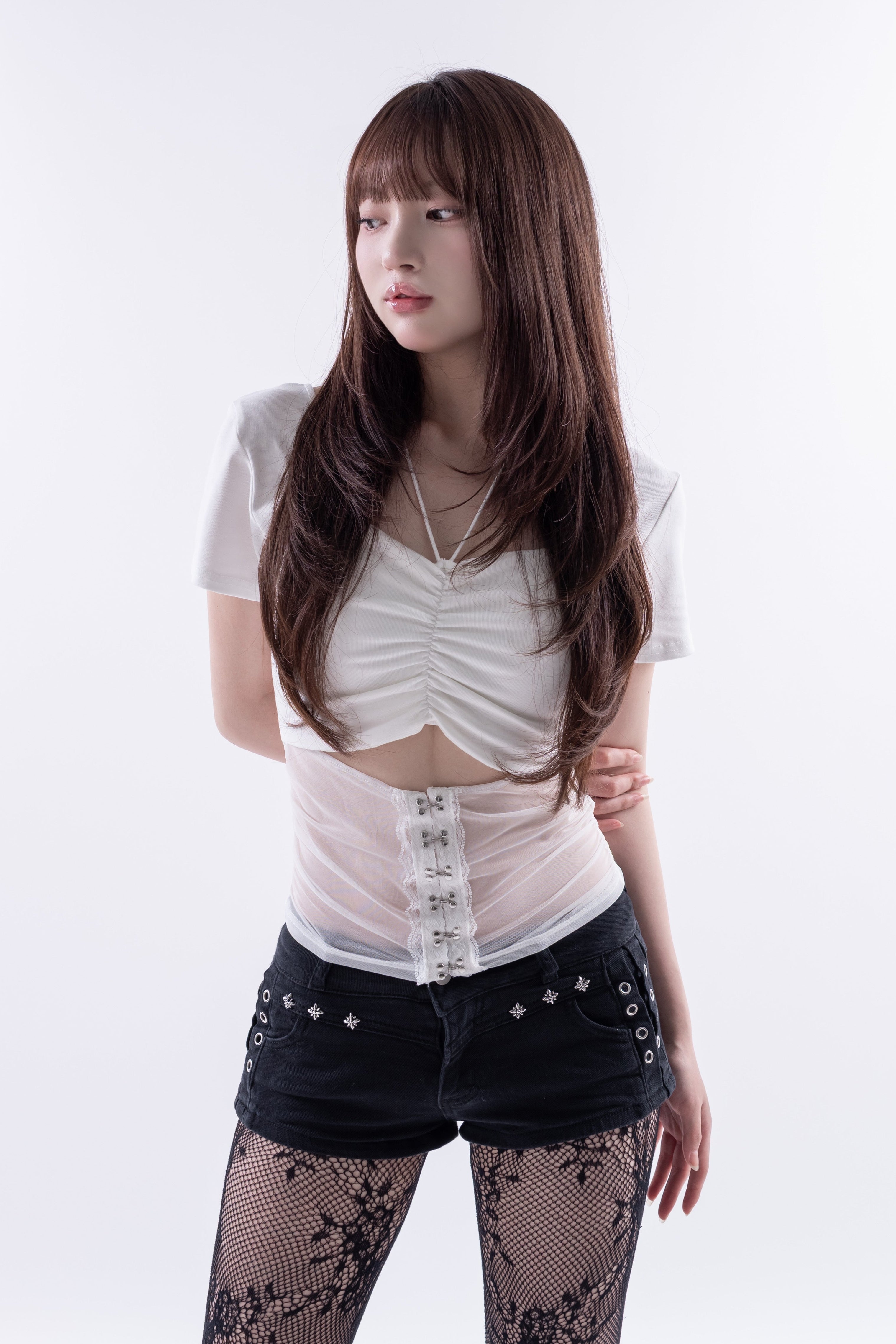Sheer panel gather tops